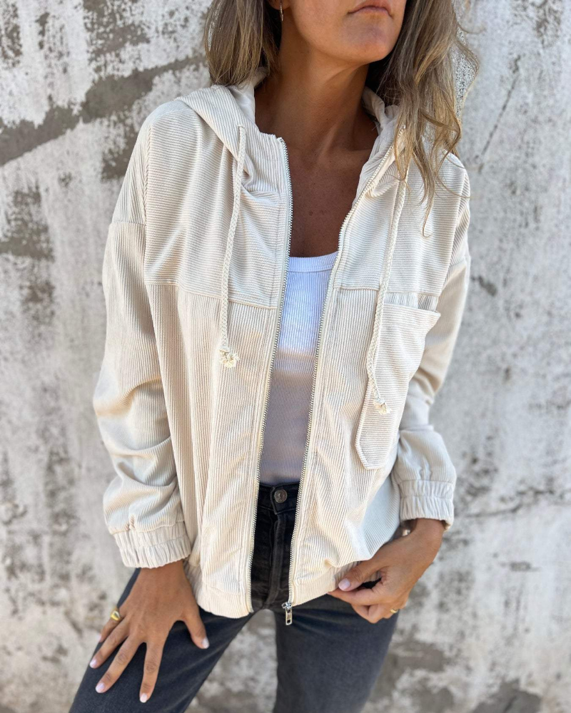 Ella™ | Corduroy capuchonjack met rits