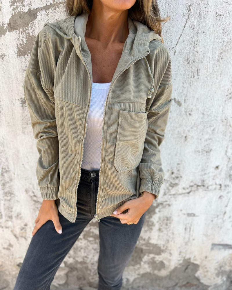 Ella™ | Corduroy capuchonjack met rits