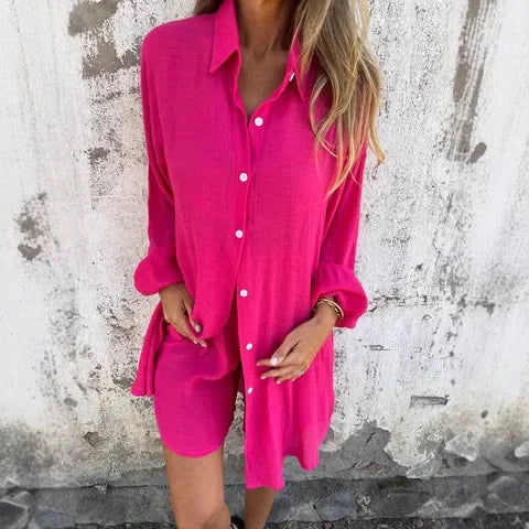 Nora™ | Casual Effen Blouse met Korte Broek Set