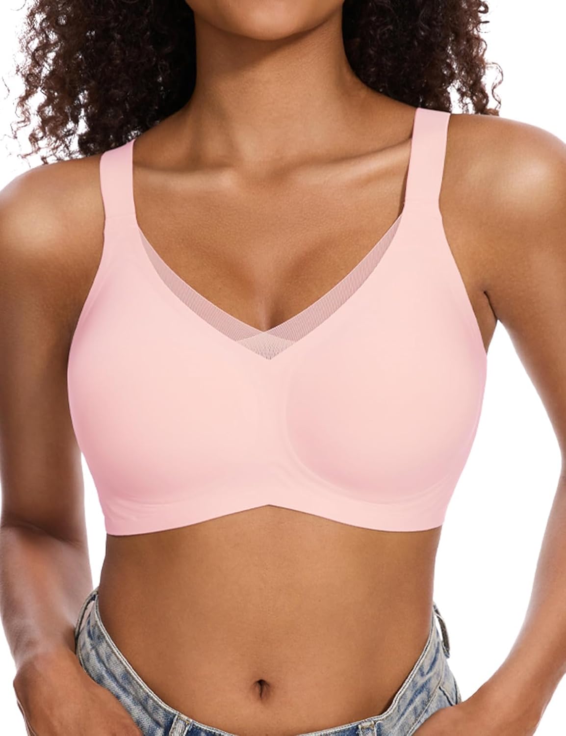 Wireless V-Neck Mesh Seamless Push-Up Bra