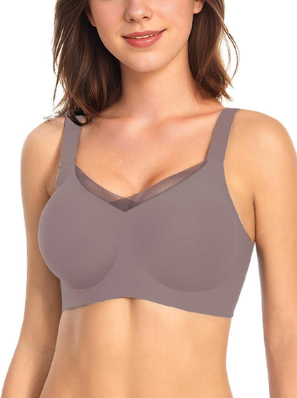 Wireless V-Neck Mesh Seamless Push-Up Bra