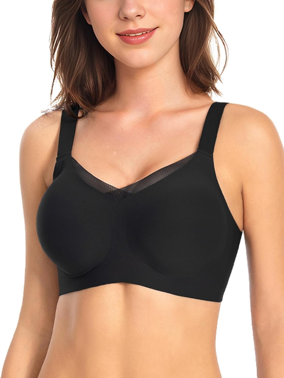 Wireless V-Neck Mesh Seamless Push-Up Bra